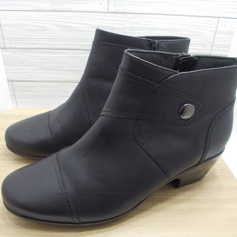 Clarks Black Leather Ankle Boots Women's 11 W Side Zip